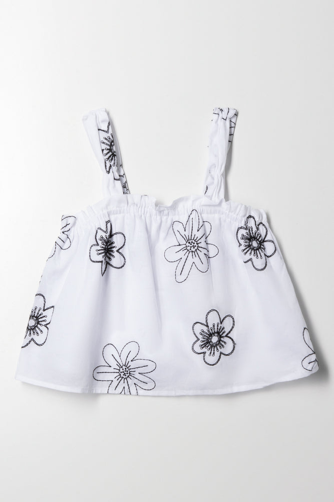 Embroidered Swing Top White