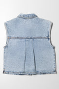 Front Patch Pocket Sleeveless Shirt Blue (2)