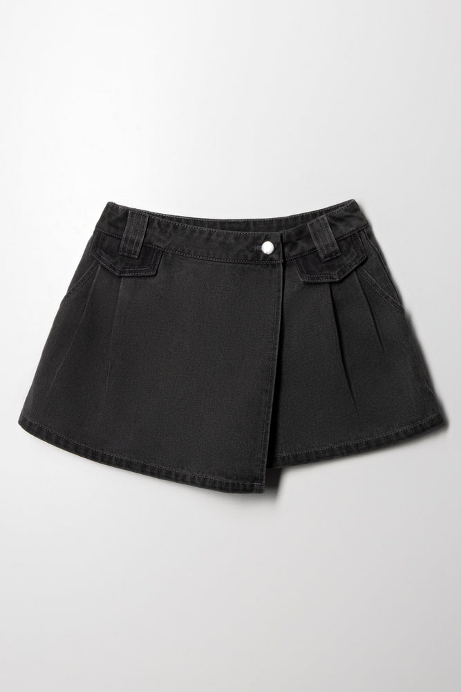 A-Line Denim Skort Black