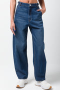 Wide Balloon Skater Denim Jeans Dark Blue (1)