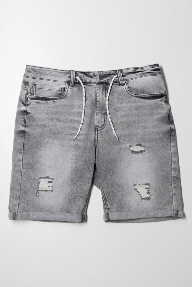 Ripped Drawstring Short Grey