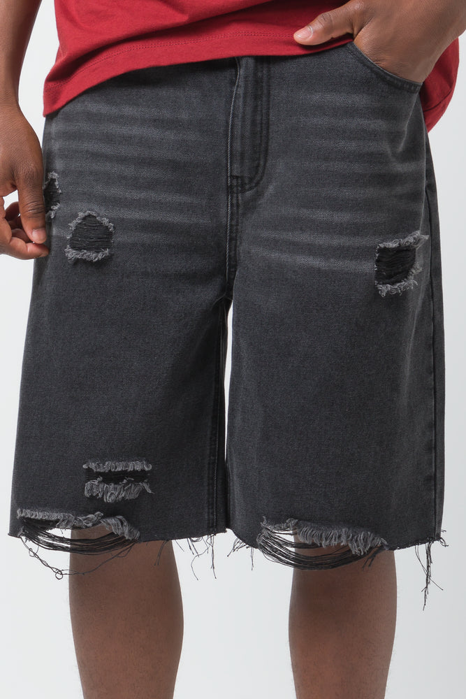 Ripped Denim Short Black