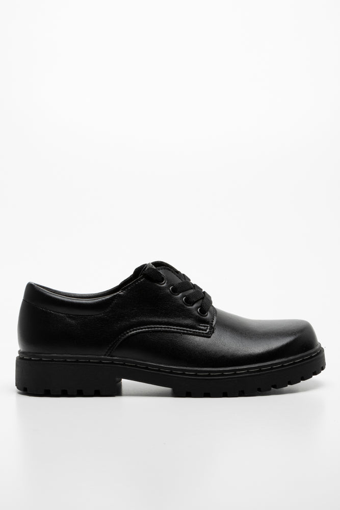 Rugged Leather Boys Shoes Black