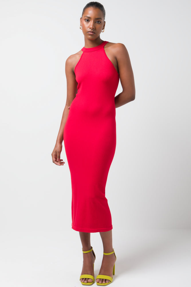 Seamless Halterneck Bodycon Dress Red