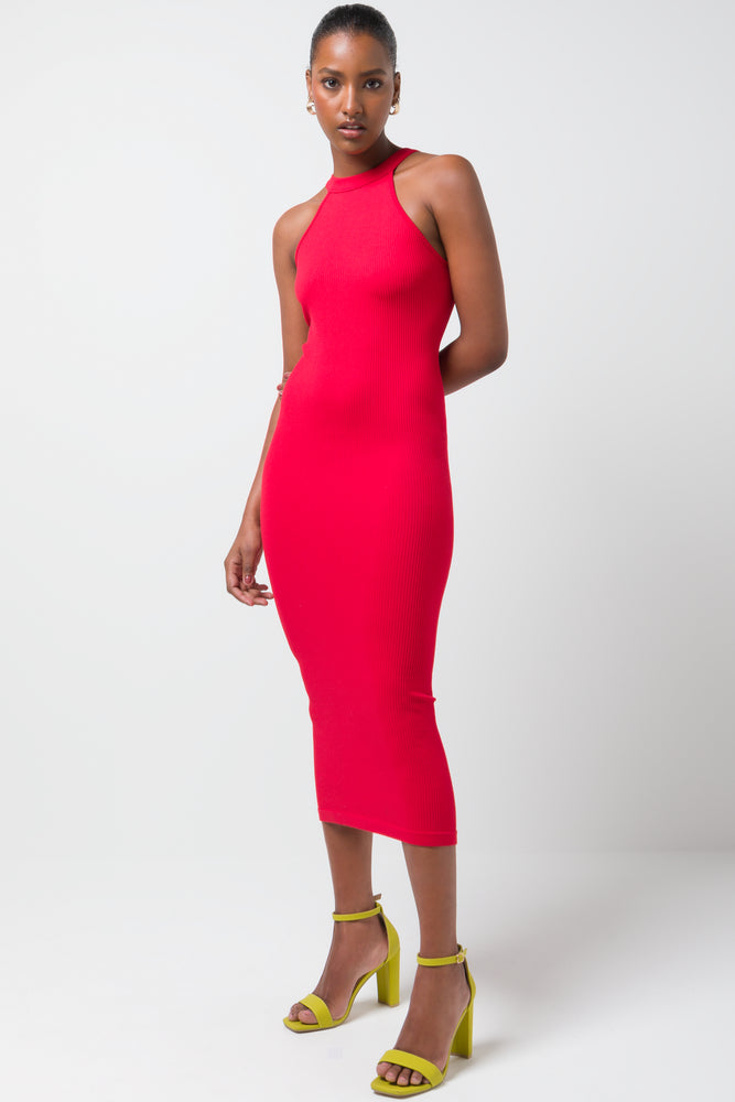 Seamless Halterneck Bodycon Dress Red