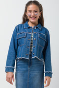 Denim Jacket With Frayed Edges Blue