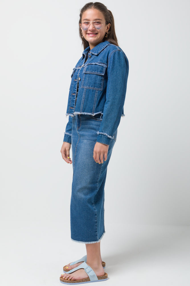 Denim Jacket With Frayed Edges Blue (1)