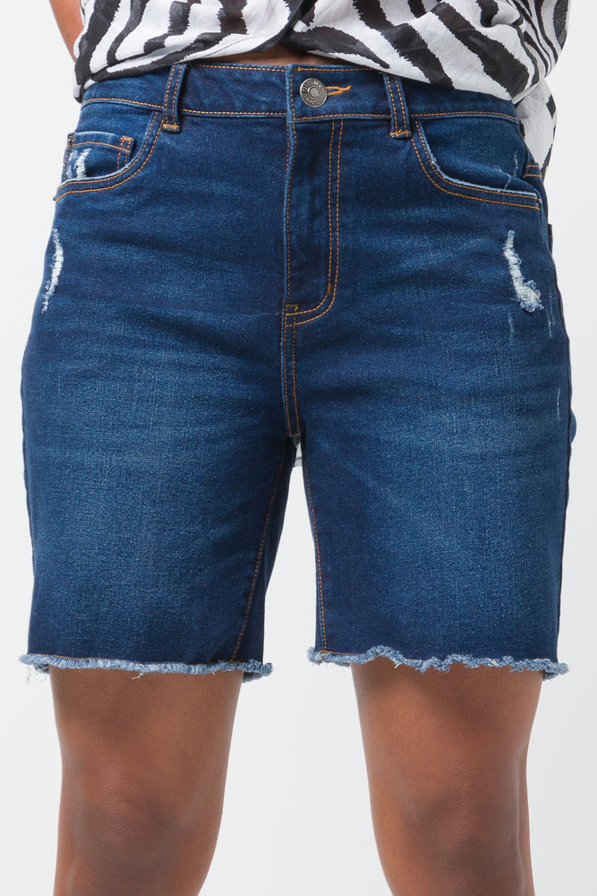 Ripped Bermuda Denim Short Dark Blue (1)