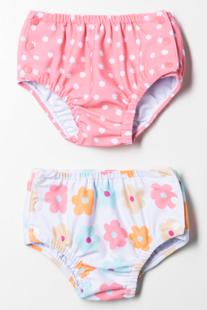 2 Pack Flower Swim Nappies Pink