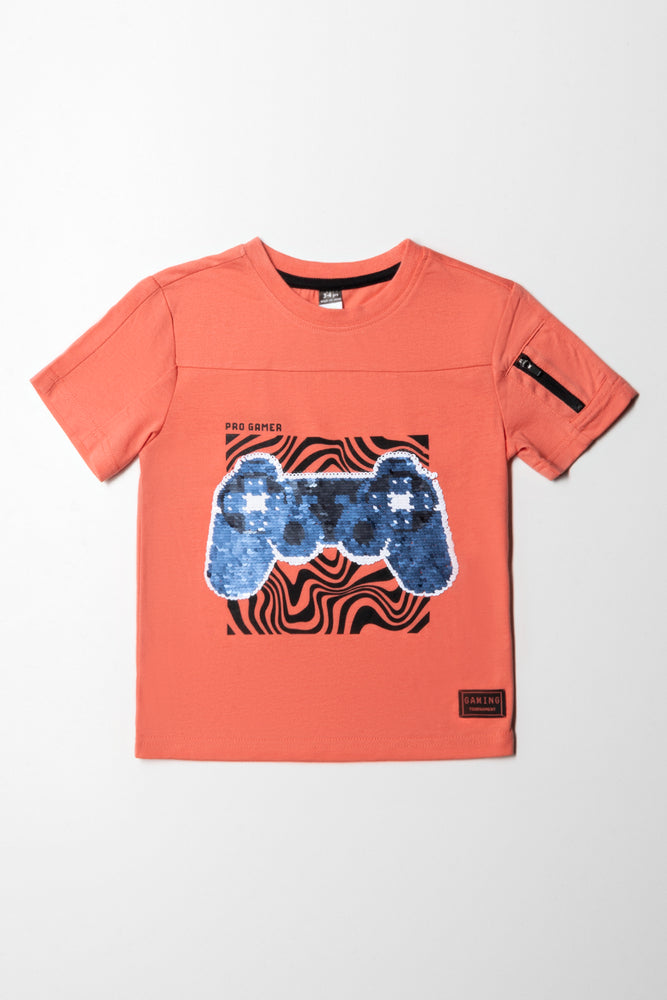 Sequin Short Sleeve T-Shirt Orange