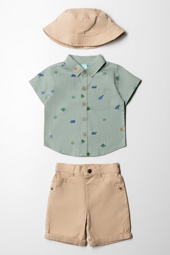 Short And Shirt Set Green And Natural