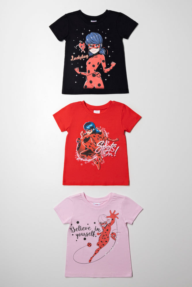 Miraculous 3 Pack T-Shirts Red, Pink And Black