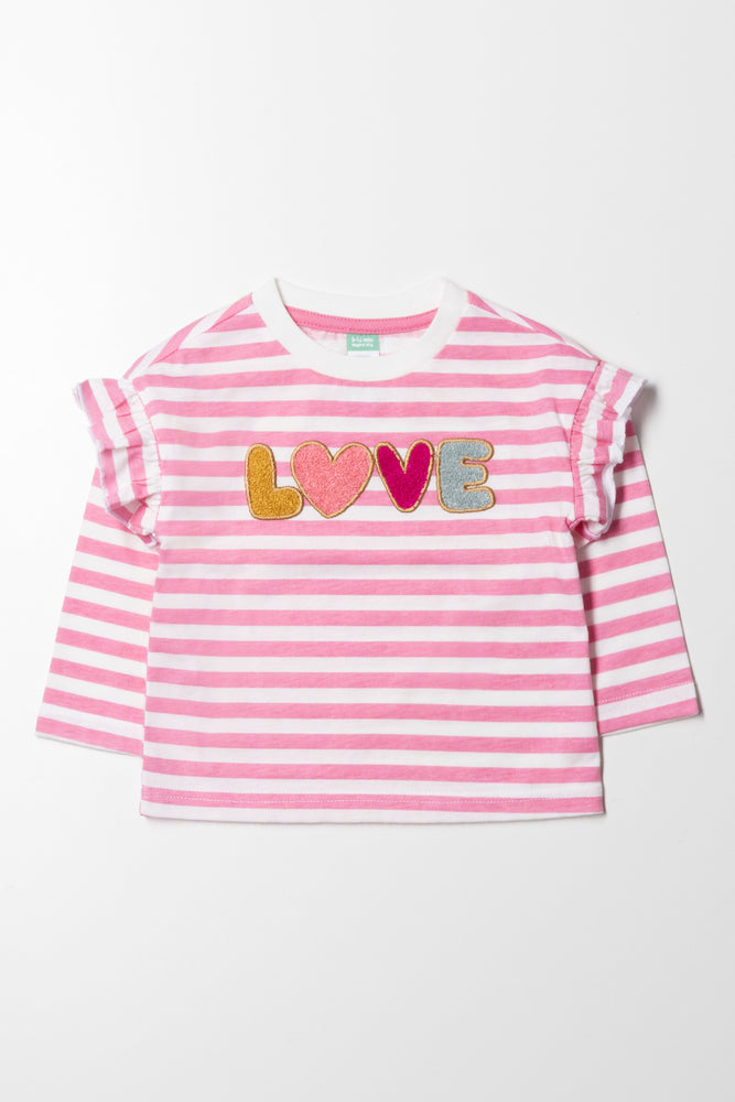 Love Stripe Frill Long Sleeve T-Shirt Pink