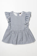 Stripe Peplum Frill Top Navy