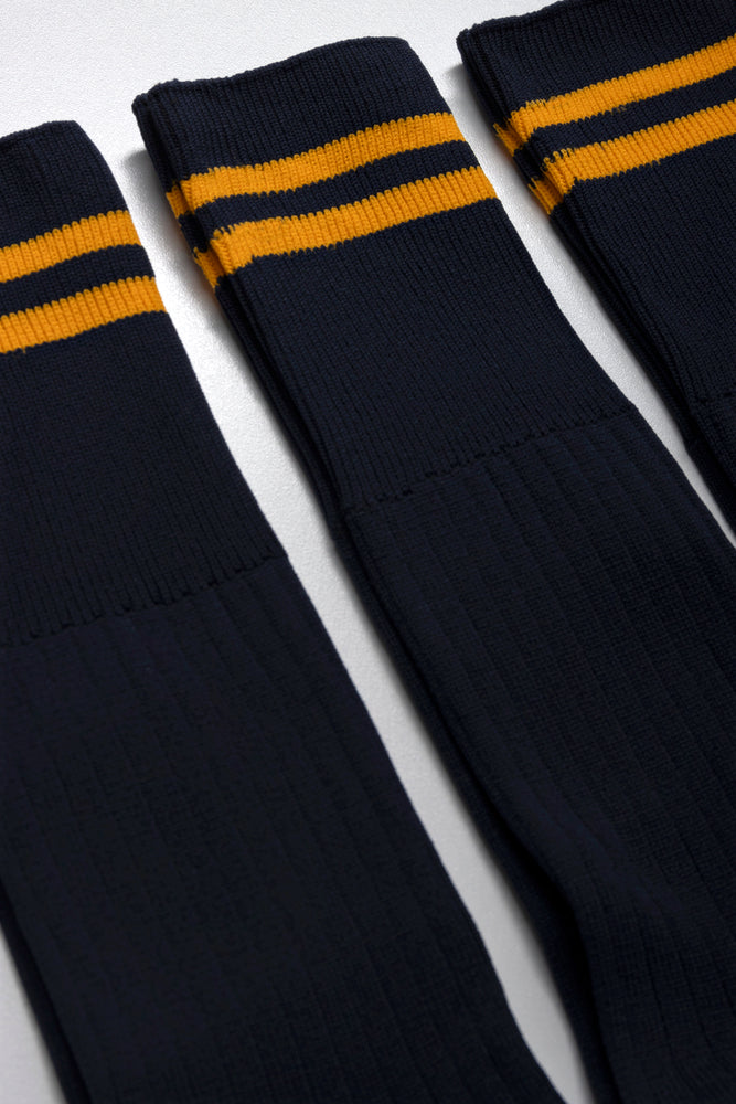 3 Pack Stripe Long  Socks Navy And Gold