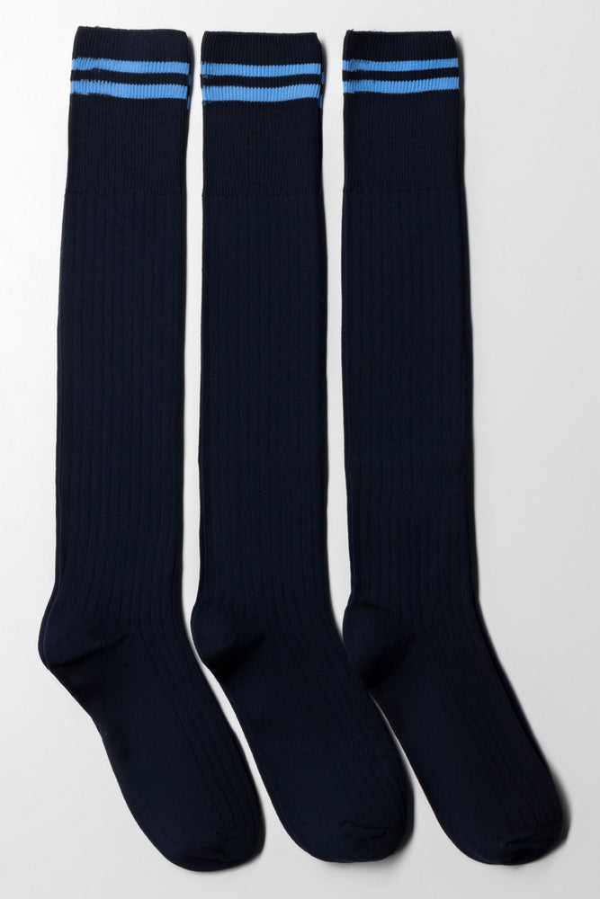 3 Pack Stripe Long Socks Navy And Blue