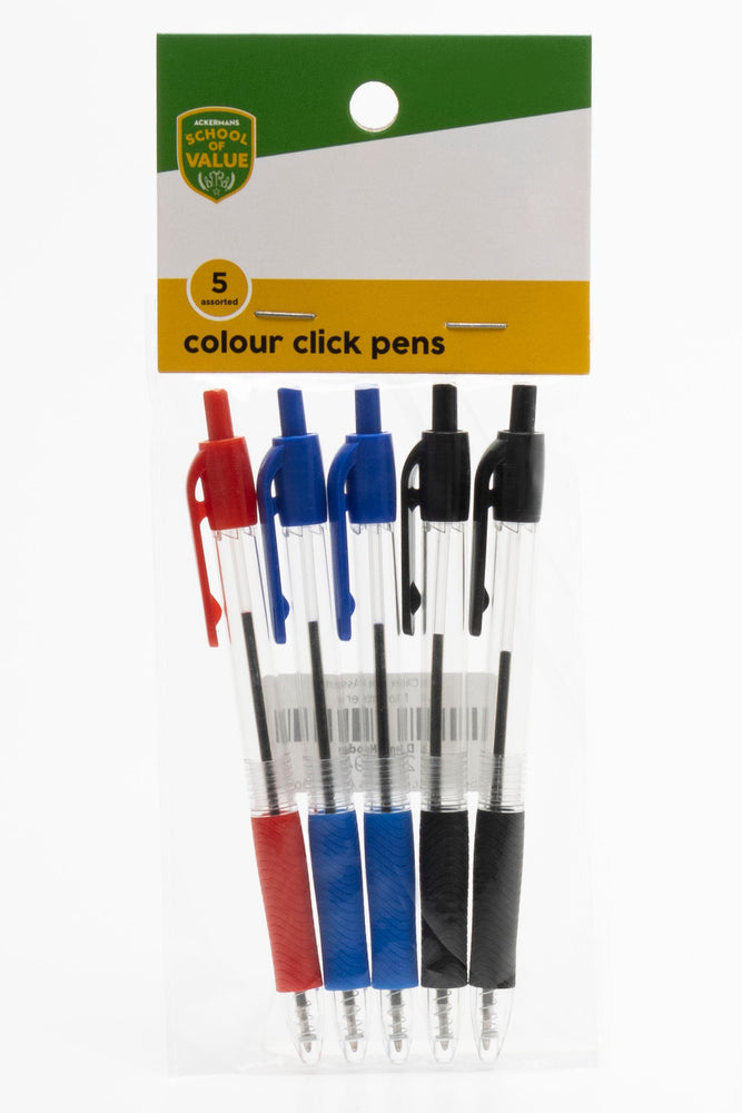 5Pk Click Pens Assorted