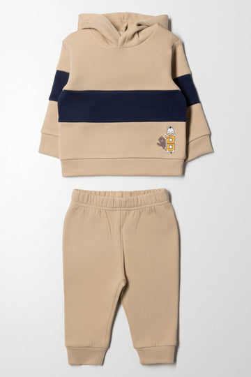 Colourblock Hooded Tracksuit Natural and Navy