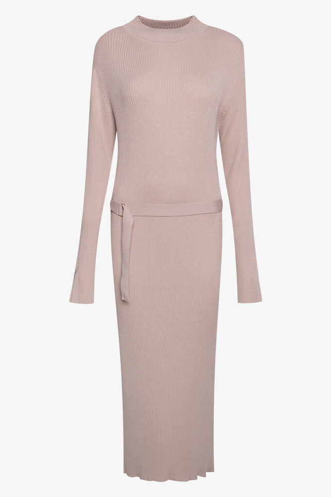 Belted Knitwear Dress Natural