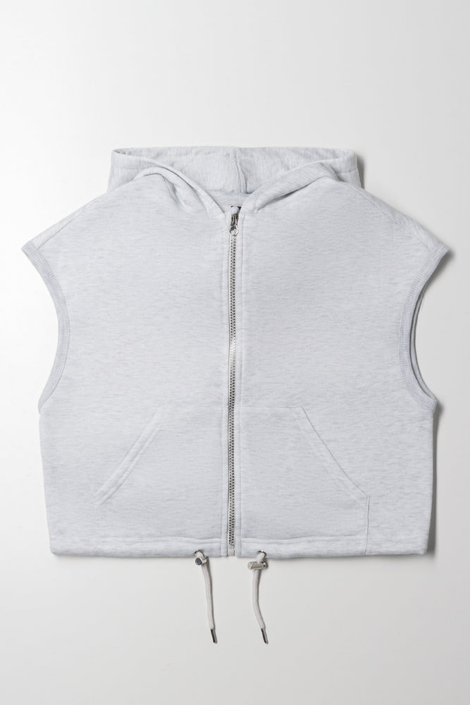 Sleeveless Zip Through Hoodie Grey