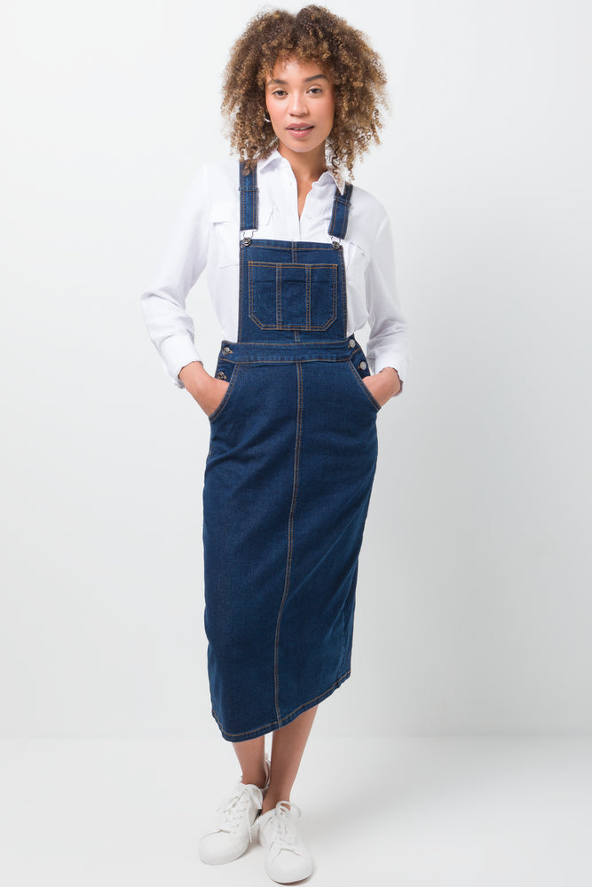 Denim Dungaree Dress Blue