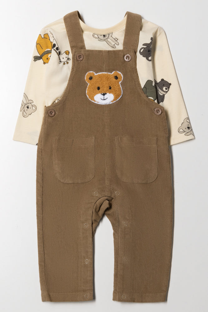 Bear Corduroy Dungaree Set Brown