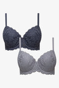 2 Pack Lace Balconette Bra Blue & Grey