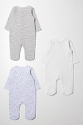 3 Pack Sleepsuit Grey, Blue & White (4)