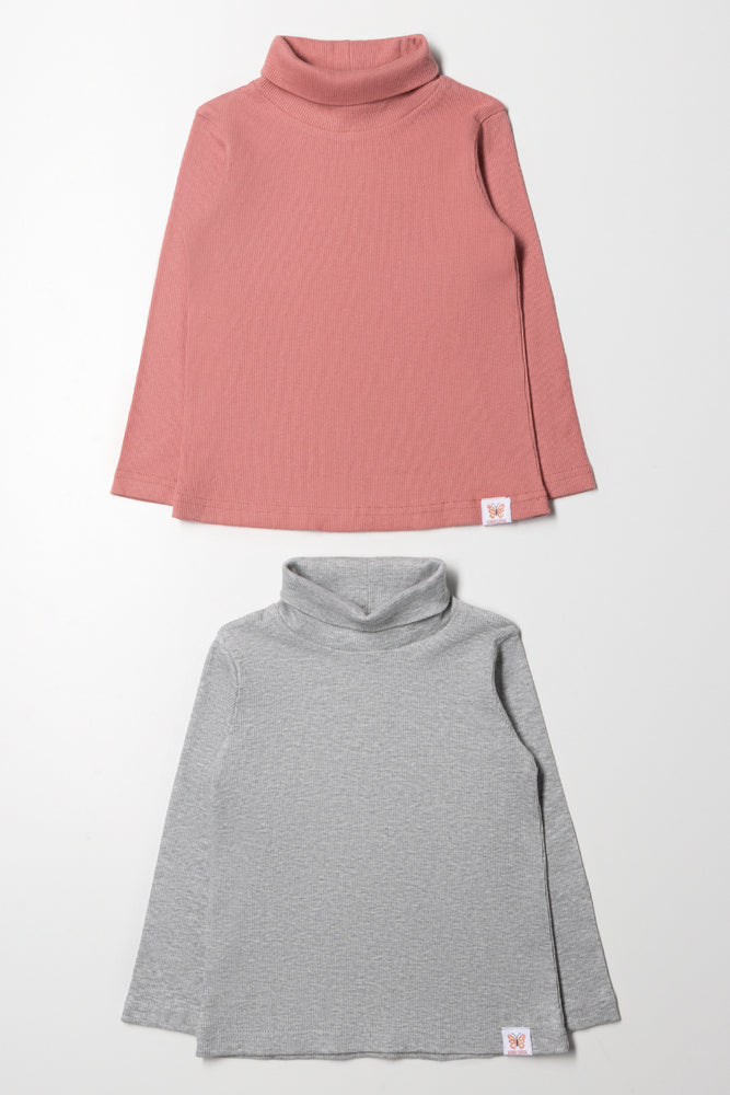 2 Pack Long Sleeve Polonecks Grey And Pink