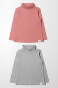 2 Pack Long Sleeve Polonecks Grey And Pink