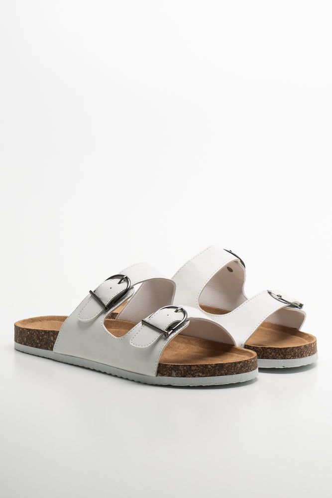 Double Band Buckle Sandal White