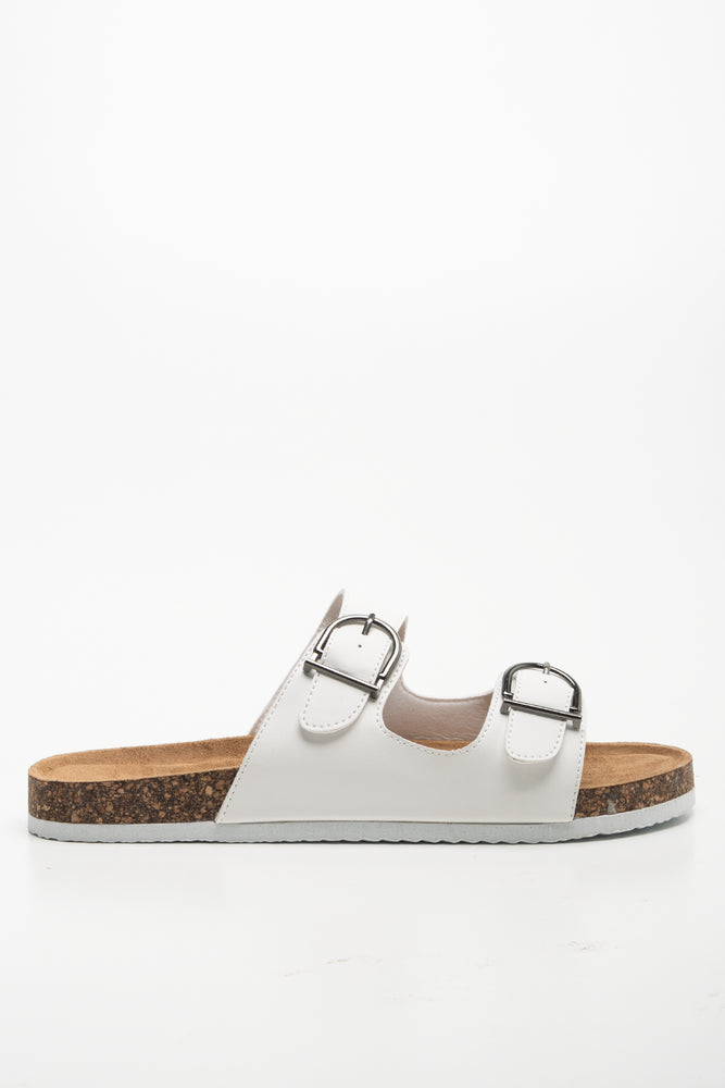 Double Band Buckle Sandal White