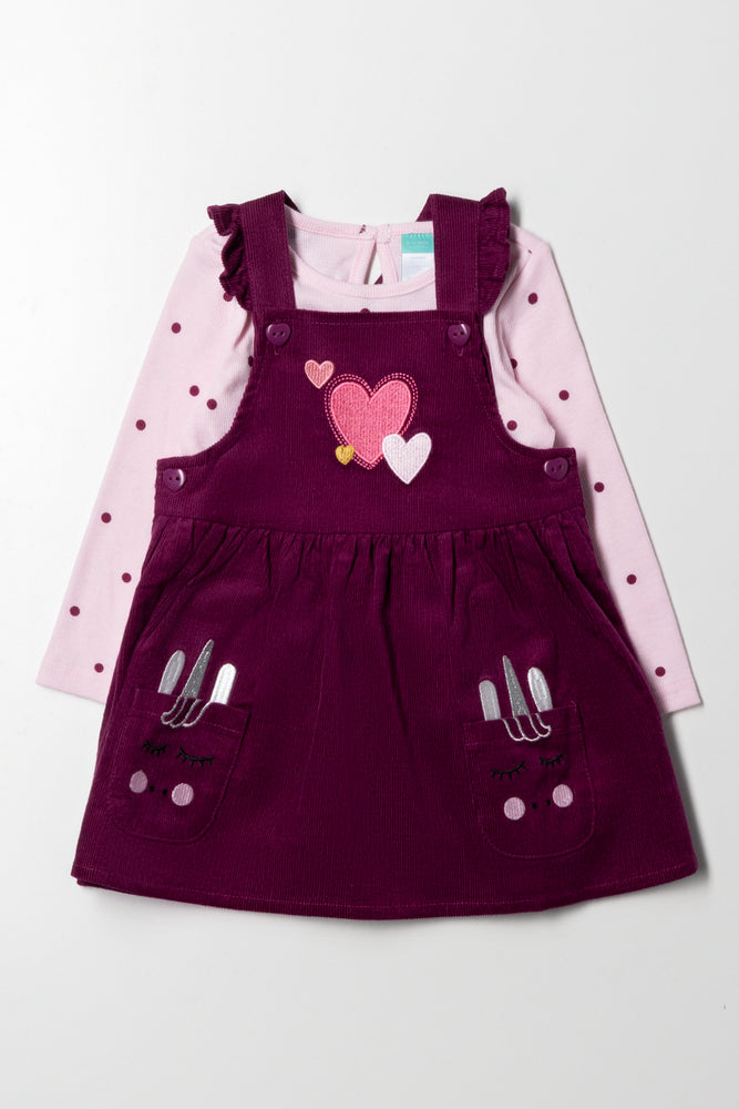 Corduroy Pinni Set with Hearts Pink & Purple