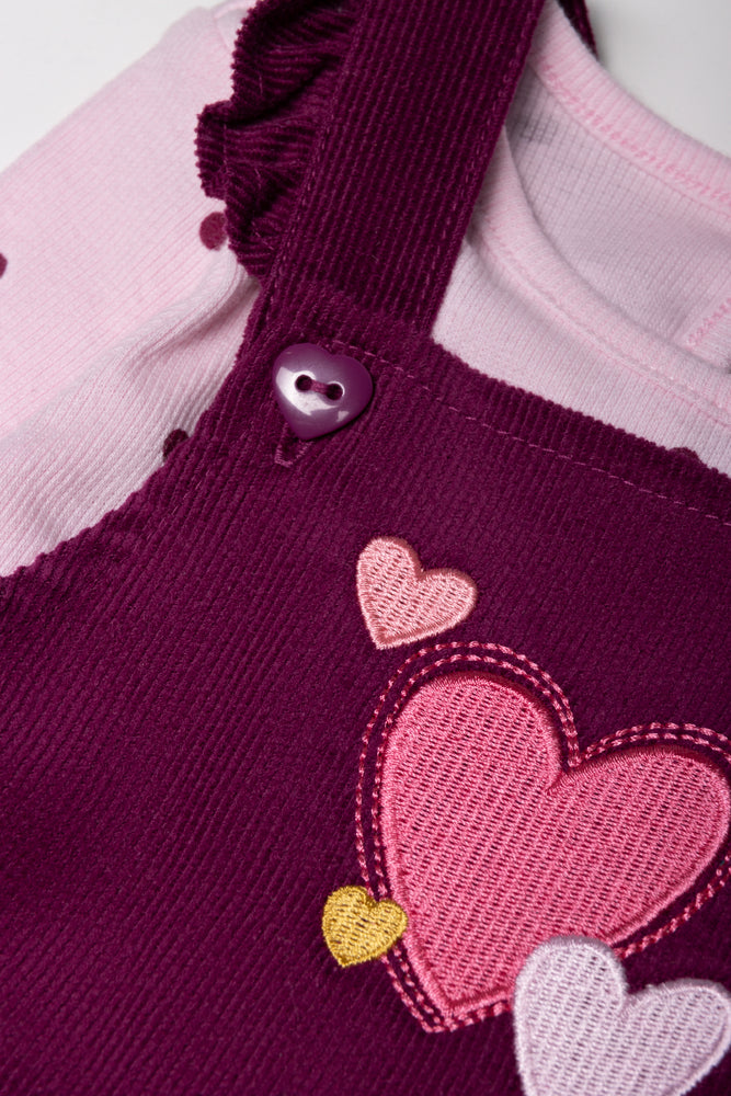 Corduroy Pinni Set with Hearts Pink & Purple