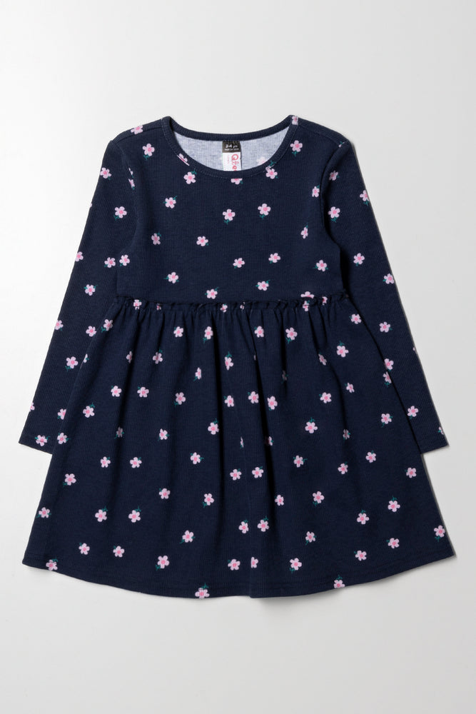 Floral Fit And Flare Dress Navy