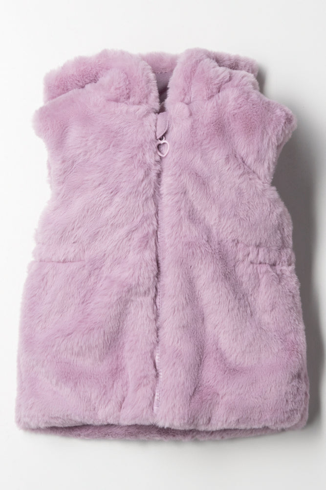 Hooded Fur Sleeveless Jacket Lilac