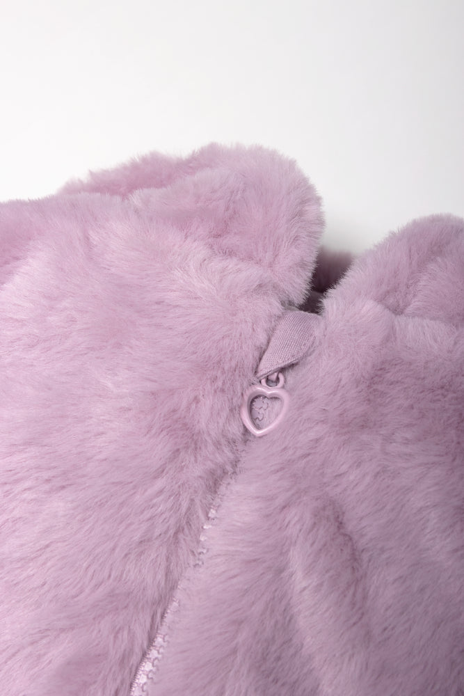 Hooded Fur Sleeveless Jacket Lilac