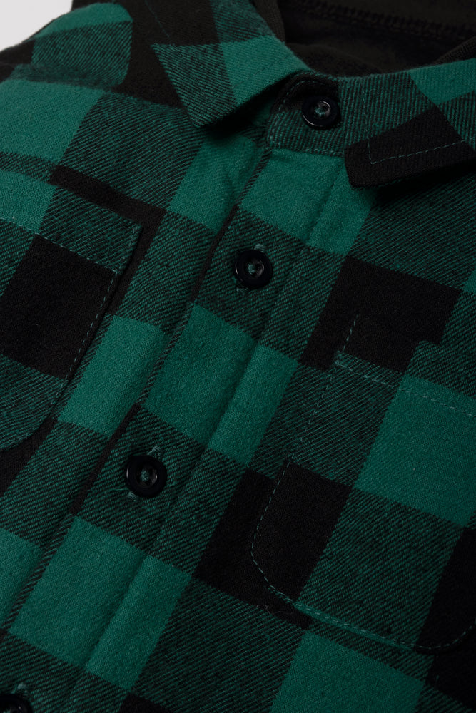 Hooded Check Shacket Black and Teal