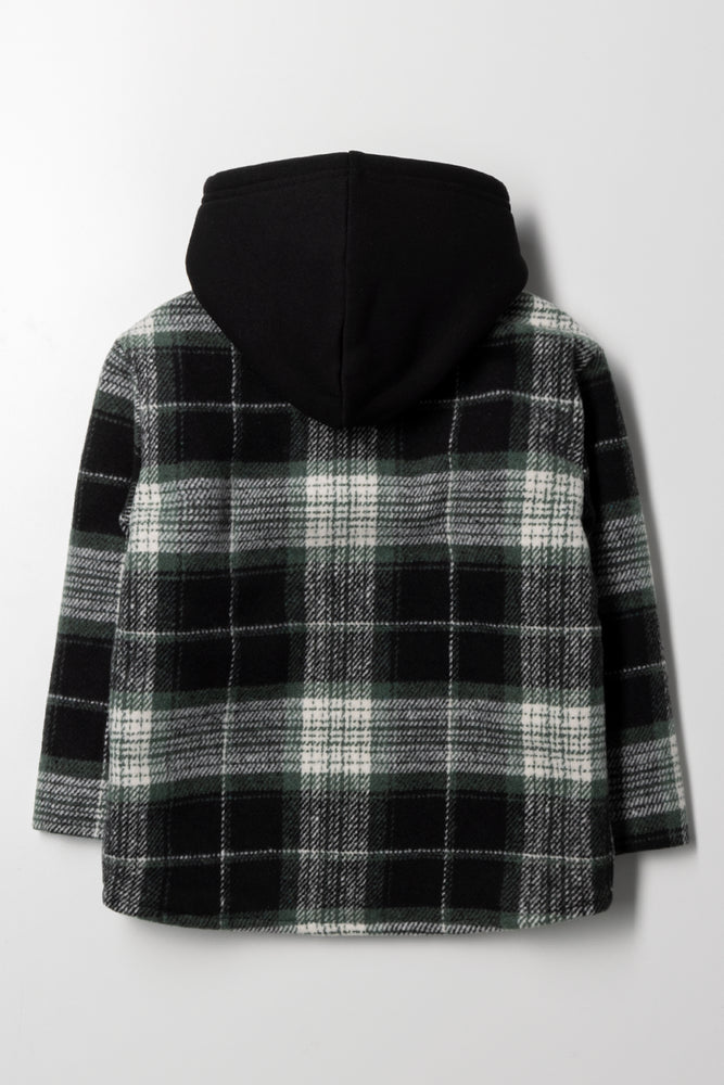 Melton Hooded Check Shacket Navy & Green (3)