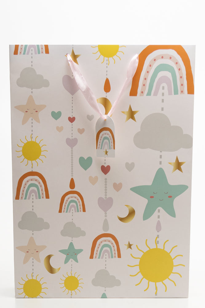 Rainbow And Stars Gift Bag White