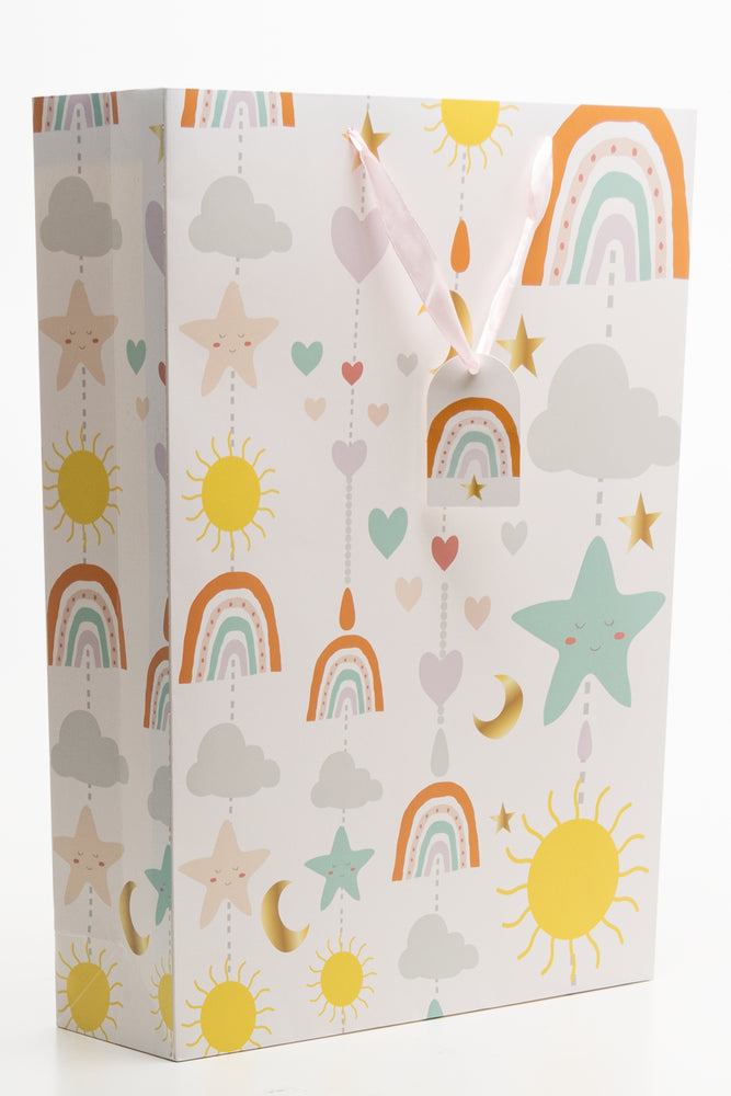 Rainbow And Stars Gift Bag White