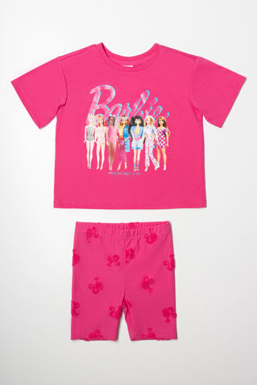 Barbie Oversized T-Shirt And Cycling Shorts Set Pink