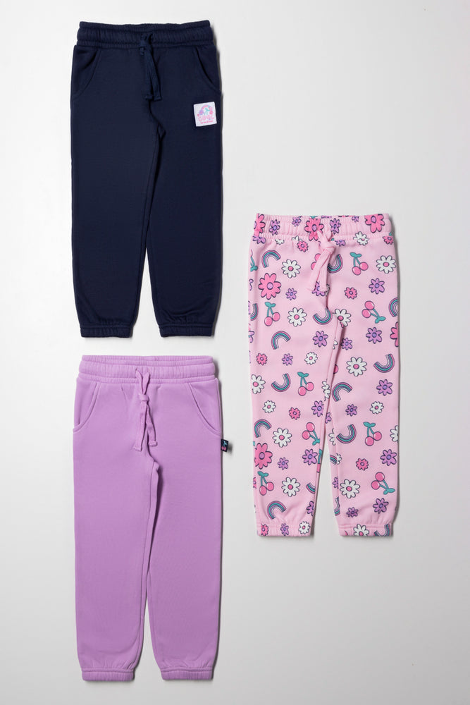 3 Pack Trackpants Navy, Purple & Pink