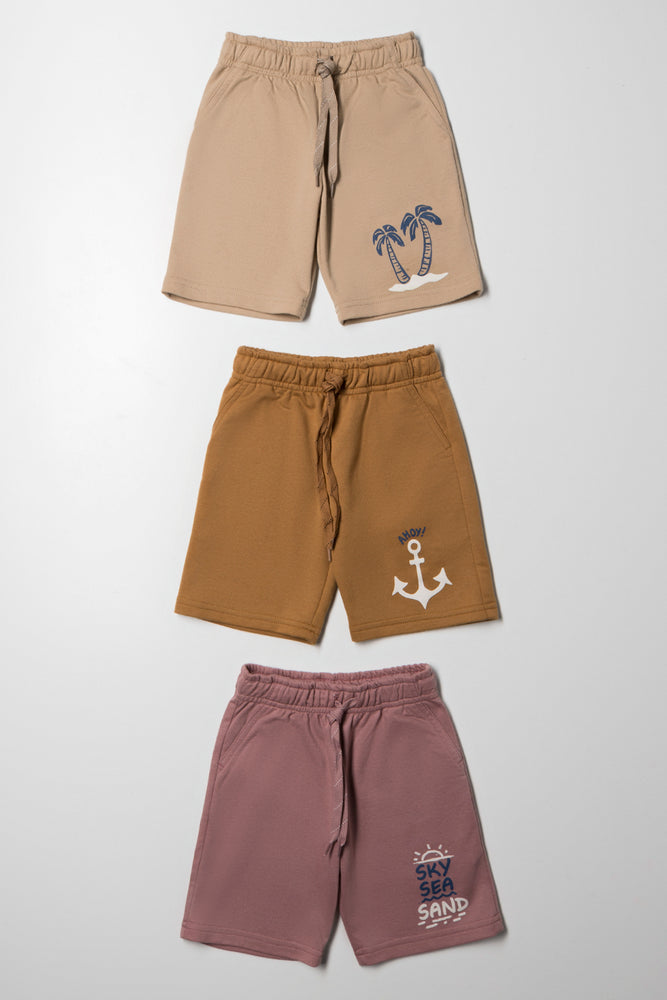 3 Pack Knit Shorts Natural