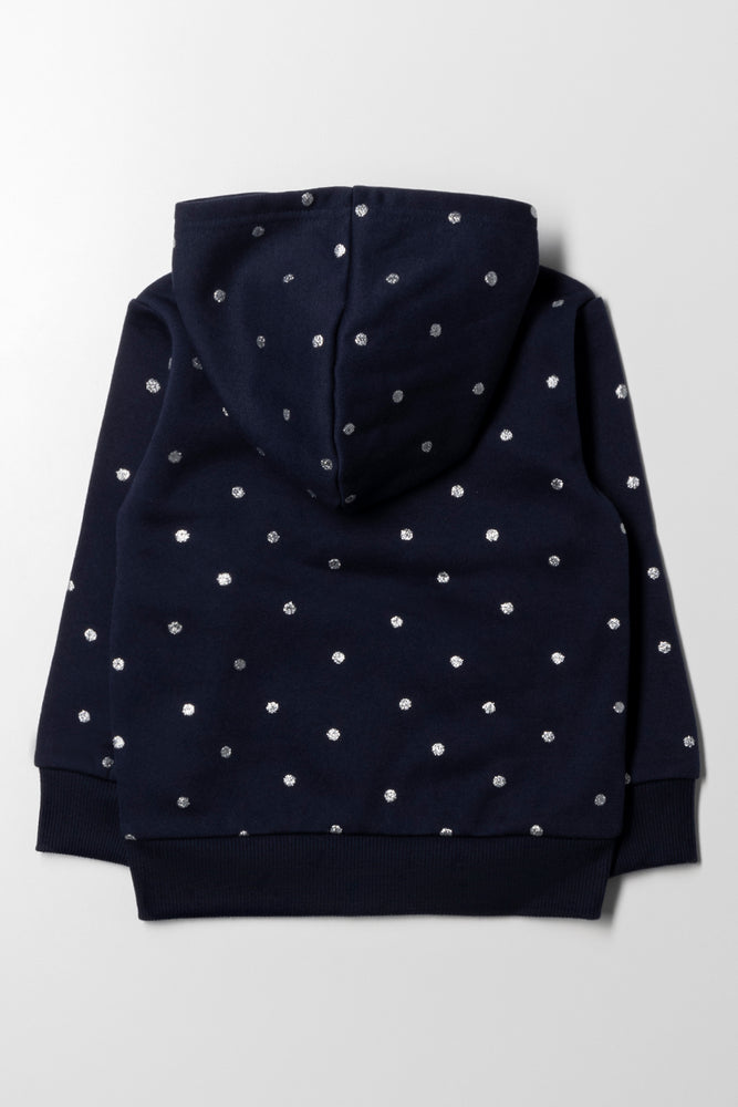 Zip Through Glitter Spot Hoodie Navy