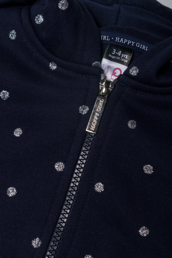 Zip Through Glitter Spot Hoodie Navy