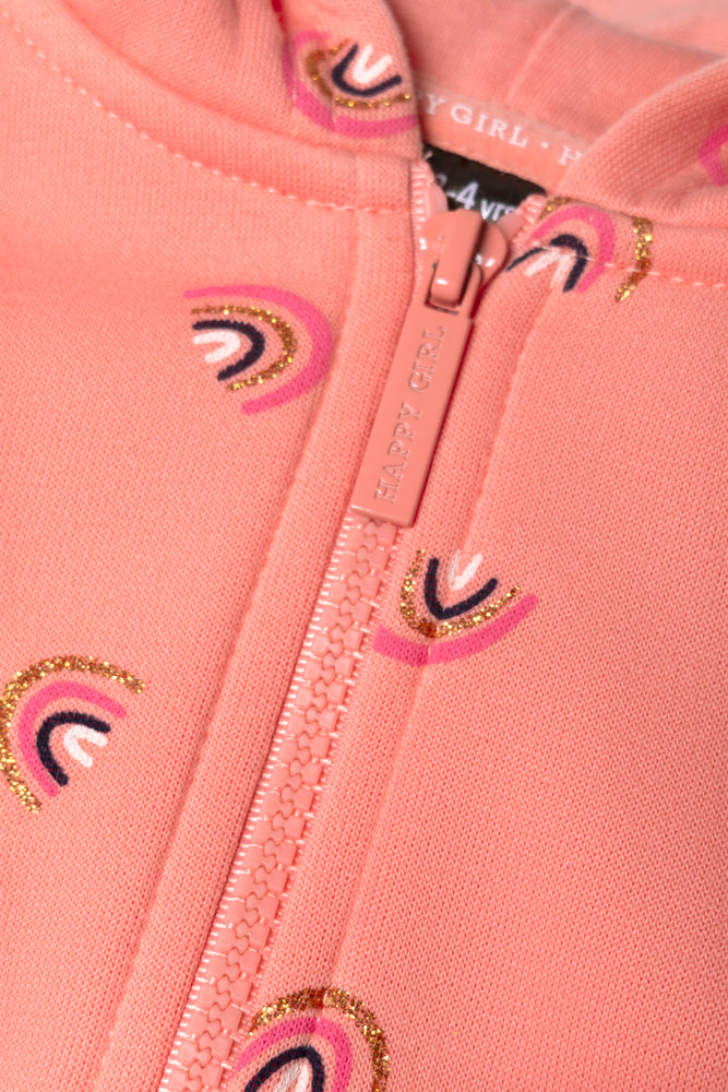 Zip Through Rainbow Hoodie Peach