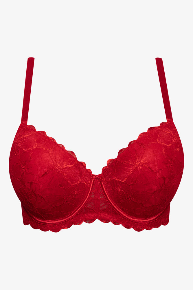 Plus Size Lace Balconette Bra Red