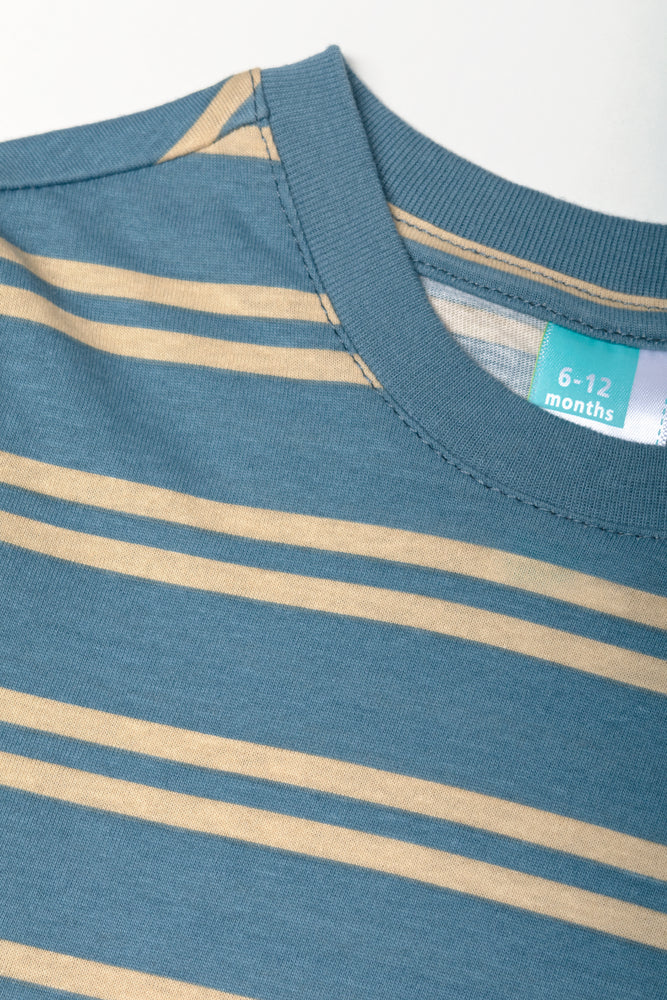 Stripe Long Sleeve T-Shirt Teal And Natural