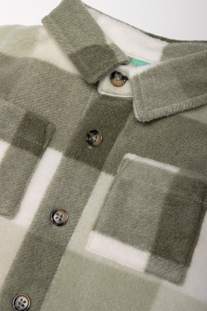 Fleece Check Shirt Green And Cream